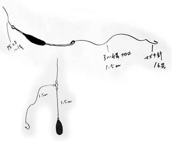 キスでひらめを釣る仕掛け図